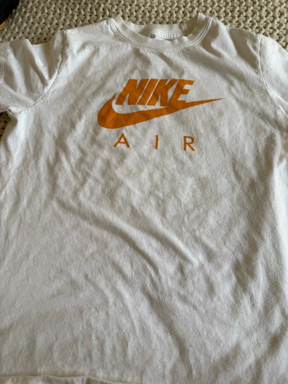 Nike Air White Short-Sleeve Tee with Orange Swoosh Logo Youth Large